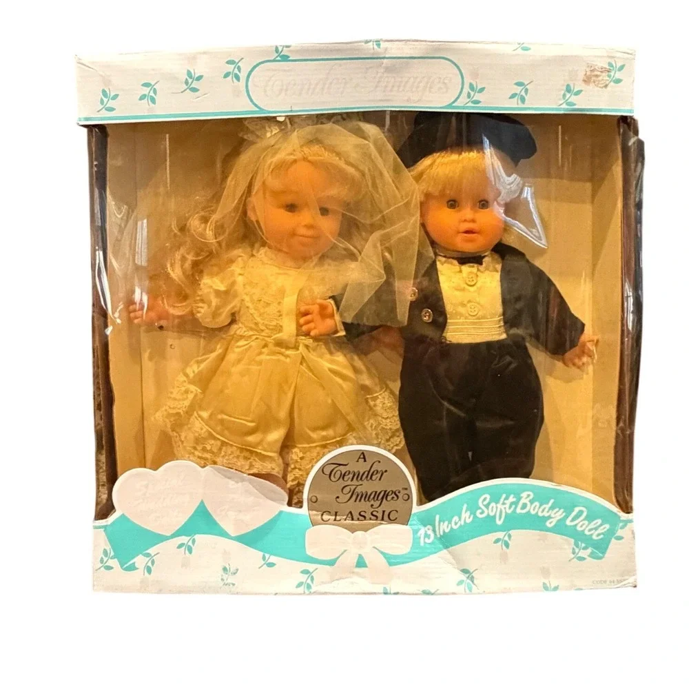 Vintage 1993 Tender Images Classic Bride and Groom 13 Inch Soft Body Dolls Kmart